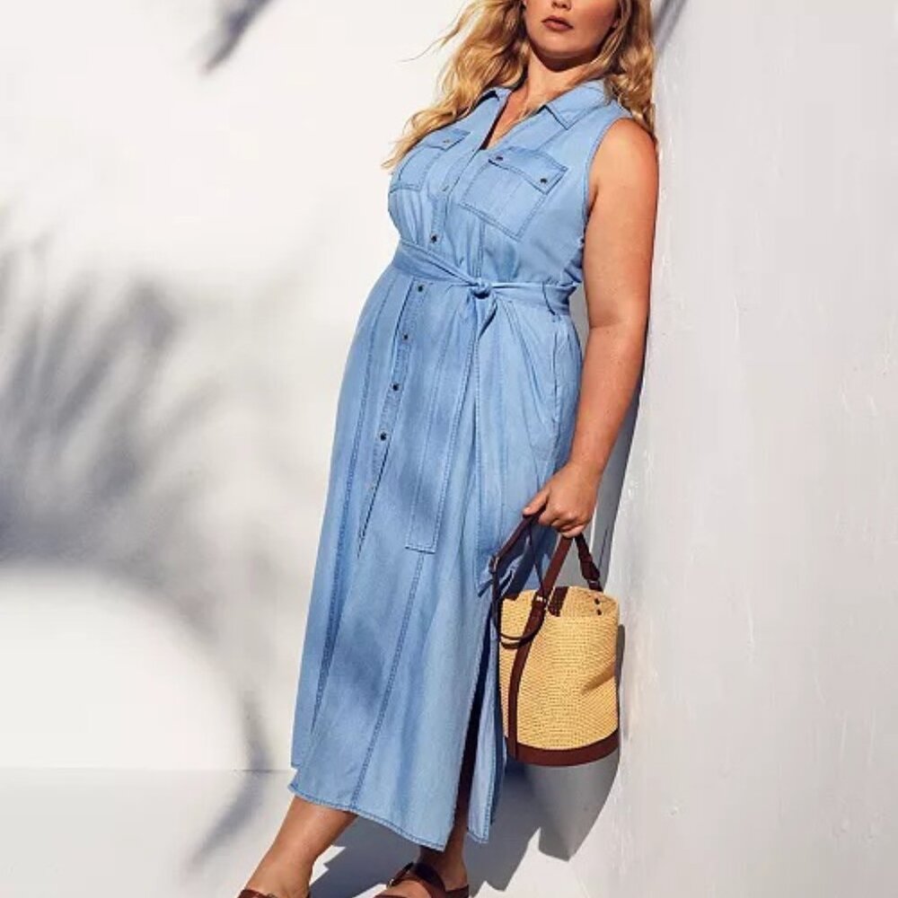 NWT MICHAEL Michael Kors Plus Size Tie-Waist Maxi Shirtdress